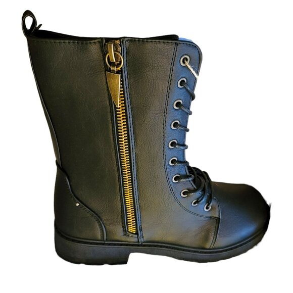 Seven7 Black Boots Mr. Zipper Brass Side Zip Lace-up Faux Leather Size 10 JJ3363 - Picture 4 of 11